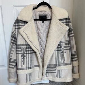Sanctuary Women's Cream and Gray Plaid Teddy Jacket